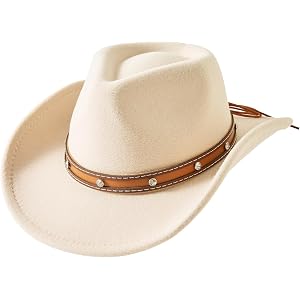 Lanzom Kids Cowboy Hat for Girls Western Cowgirl Hat with Glitter Buckle Belt Wide Brim Fedora Hat