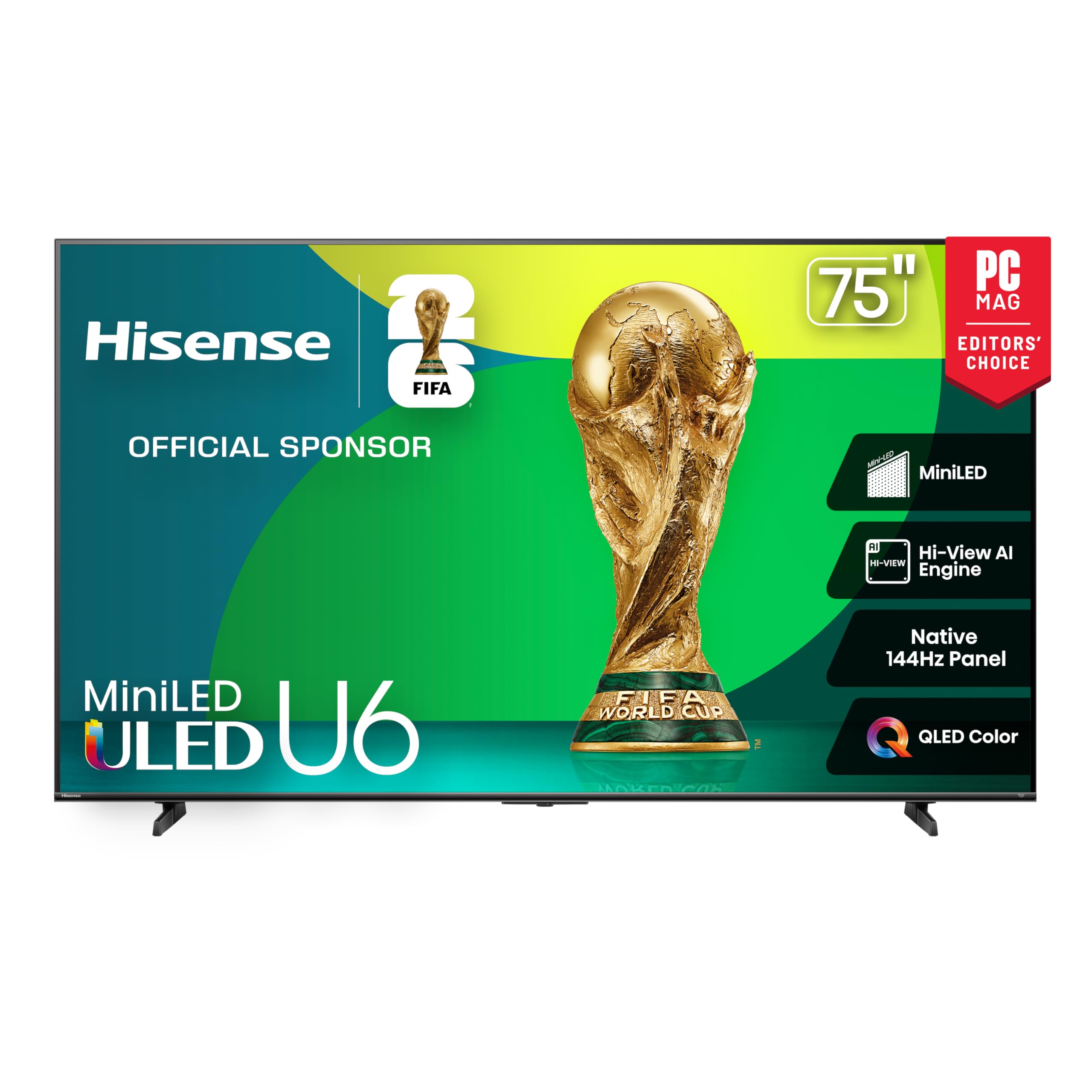 Hisense 75" Class U6 Series Mini-LED 4K UHD Smart Fire TV (75U65QF, 2025 Model) - QLED, HDR10+, Native 144Hz, Dolby Vision IQ, Dolby Atmos, Game Mode Pro, ALLM, Alexa Built in, Black
