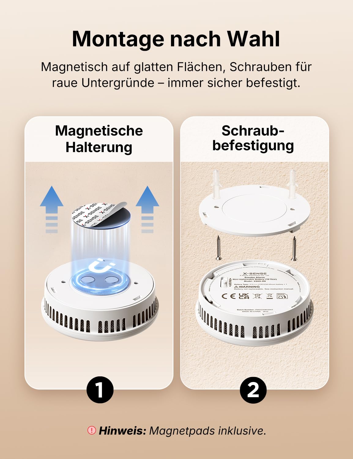 X-Sense Rauchmelder mit 10-Jahres-Batterie, Zertifiziert nach EN 14604, Brandmelder mit Magnethalterung, Standby ohne LED-Blinksignal, Test-/Stummschaltungstaste, ultraschlank, XS0G-SN, 6 Stück 5