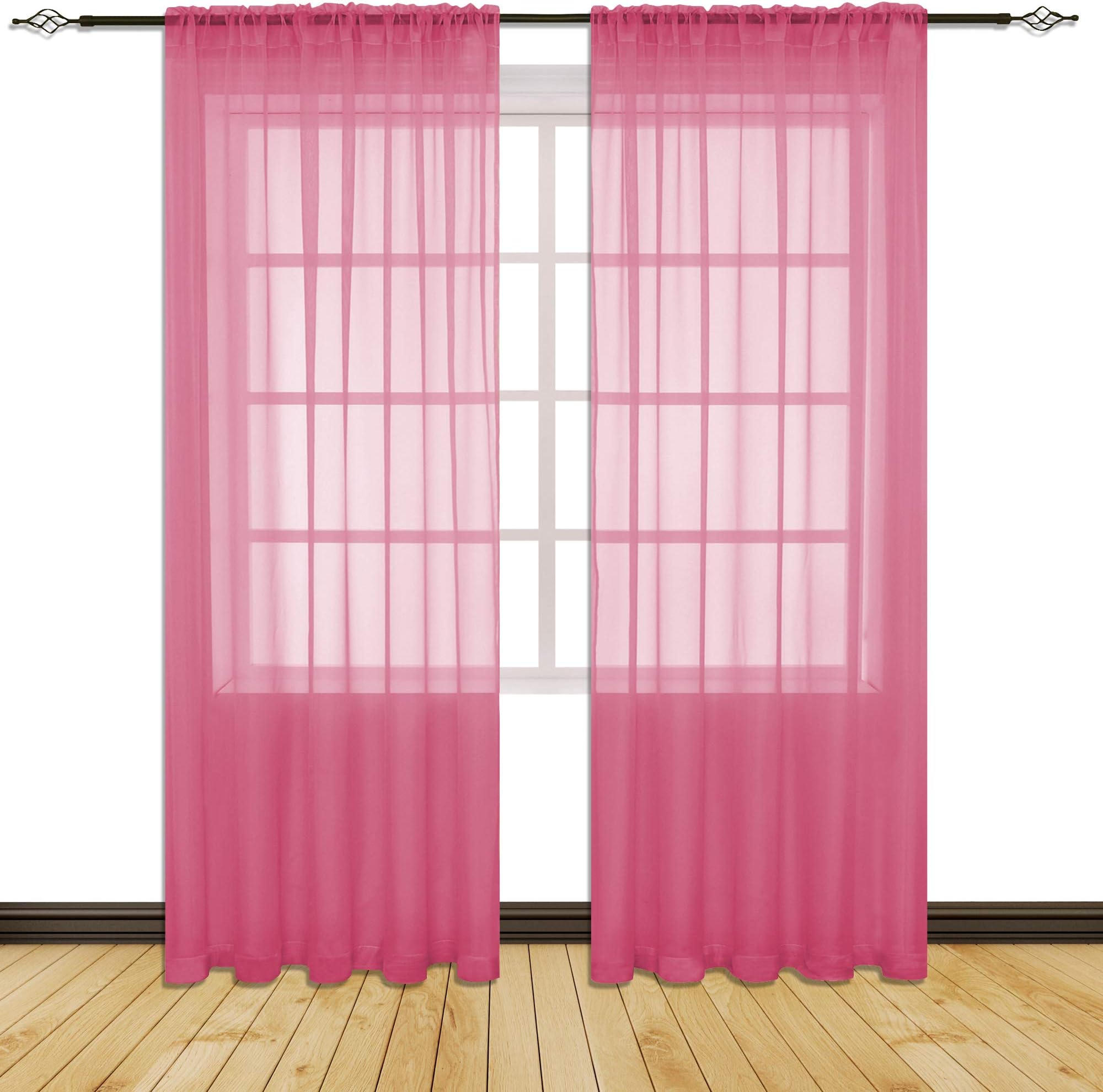 HOLKING Sheer Window Cutains for Bedroom-Rod Pocket Sheer Curtains 95 inch for Living Room, 2 Panels Hot Pink Sheer Voile Curtains Each is 52 inch Width by 95 inch Length