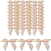 100pcs 2.5 Inch Pink Bows with Metallic Gold Edge, Small Ribbon Bows for Gift Wrapping, Crafts, Valentine's Day, Baby Girls Shower Decorations, Party & Christmas Embellishment