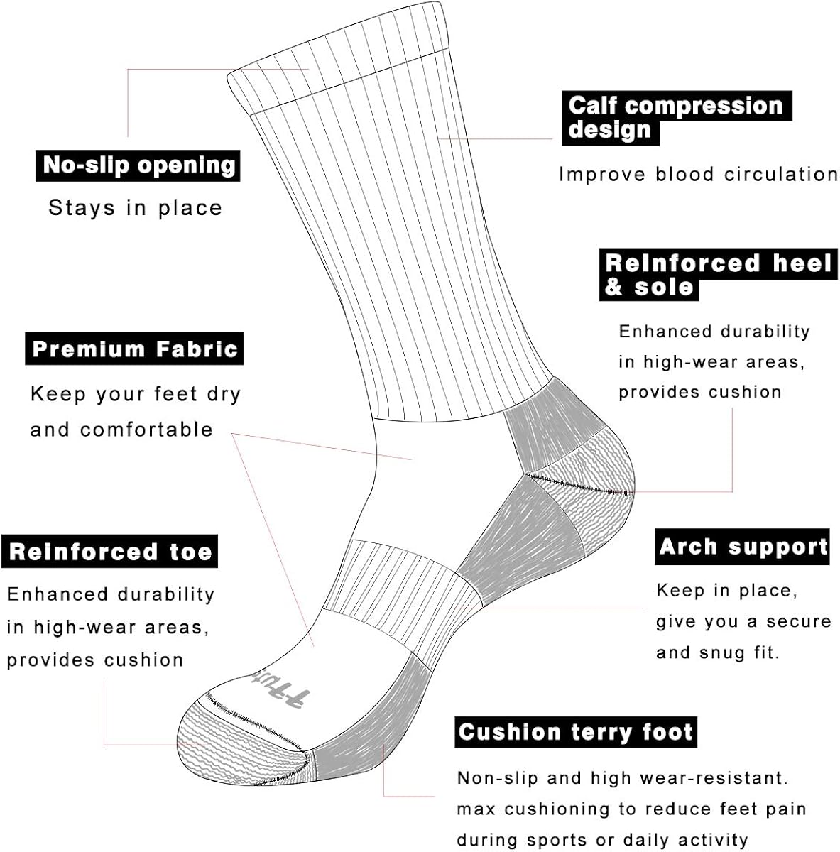 Heatuff Women's 6 Pack Performance Athletic Cushioned Crew Socks With Reinforced Heel & Toe at  Women’s Clothing store