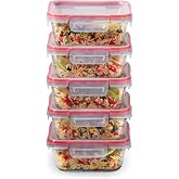 Pyrex Freshlock (5-Pack, 4 Cup) Glass Food Storage Containers Set | Meal prep containers with BPA-free plastic airtight locking lids, freezer, dishwasher, &amp; microwave safe