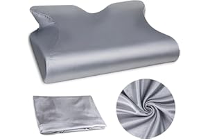 ROOWANA Satin Pillowcase for Cervical Pillow, Neck Pillow Cover with Zipper, Smooth & Soft Pillowcase, Grey