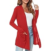 Urban CoCo Women's Long Sleeve Open Front Lightweight Cardigan Sweaters with Pockets