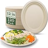 120 Pack Compostable Oval Disposable Plates,Bulk Heavy Duty Paper Plates 12 Inch,Eco Friendly Biodegradable Sugarcane Fiber Dinner Plates for BBQ, Party, Gathering, and Picnic