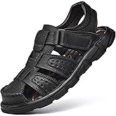 FIYIDYM Men's Sport Sandals Closed Toe Outdoor Handmade Leather Sandal Adjustable Summer Fisherman Beach Shoes
