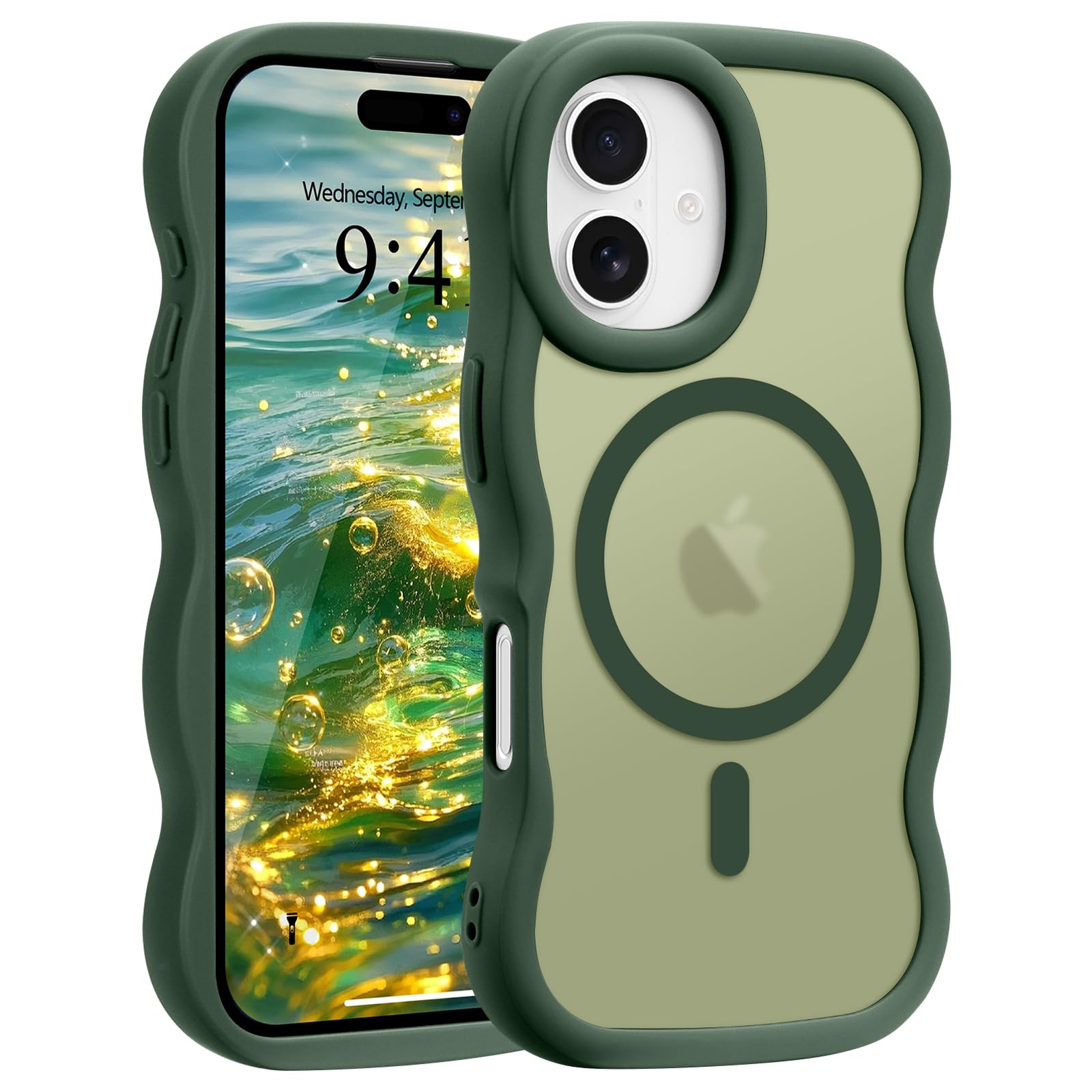 Pepmune for iPhone 17 Case Curly Wavy Frame Translucent, Green