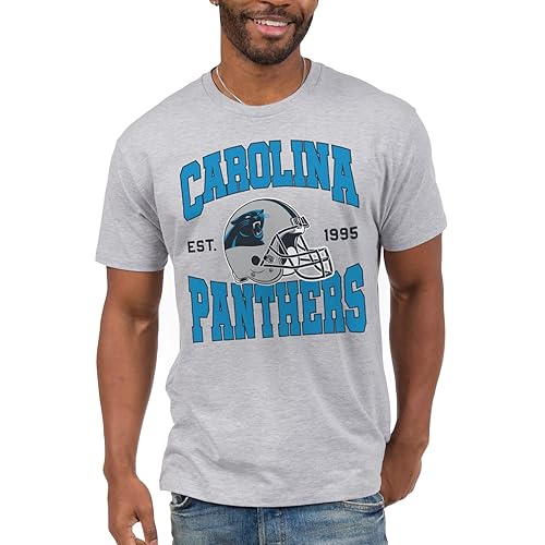 Junk Food Clothing x NFL - Carolina Panthers - Team Helmet - Unisex Adult Short Sleeve Fan T-Shirt for Men and Women - Size Medium