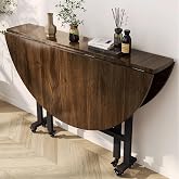 HXFAAFXH Folding Dining Table,Multifunction Drop Leaf Dining Table with 6 Wheels,for Living Room Kitchen Farmhouse Space Saving Round Desk(100CM/39.4IN)