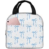 Raunew Lunch Box Lunch Bag for Women Men, Cute Blue Ribbon Bow Watercolor Insulated Lunch Tote Bags Small Lunchbox for Work Picnic Travel Office, 8.5 × 8× 5 inch