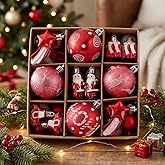 Valery Madelyn Christmas Ornaments Set, 35ct Red and White Shatterproof Christmas Tree Decorations Variety Ball Ornaments Bulk, Whimsical Hanging Ornaments for Xmas Holiday Party Decor