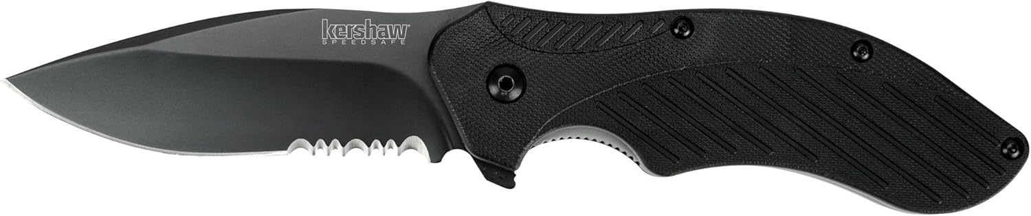 Kershaw Clash Pocket Knife, Black Serrated (1605CKTST); 3.1” Stainless Steel Blade with Black-Oxide Coating; Glass-Filled Nylon Handle with SpeedSafe Opening and Reversible Pocketclip; 4.3oz : Hunting Knives : Sports & Outdoors
