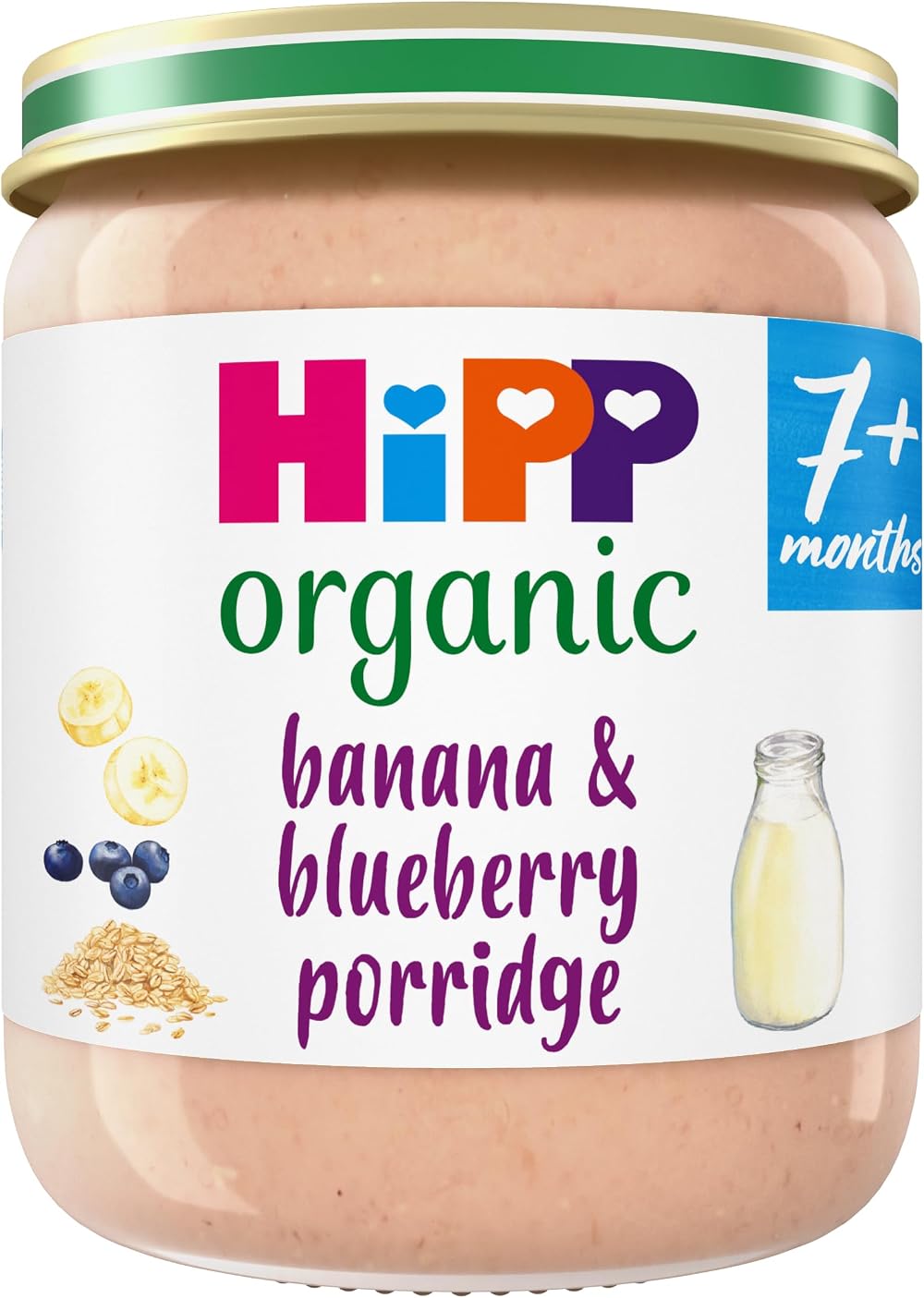 HiPP Organic Banana & Blueberry Porridge Baby Food Jar 160g 7+ Months (Pack of