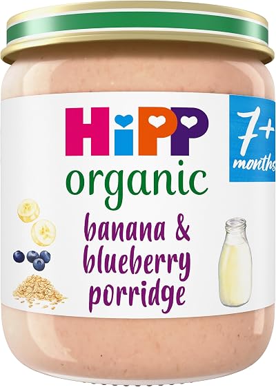 HiPP Organic Banana & Blueberry Porridge Baby Food Jar 160g 7+ Months (Pack of