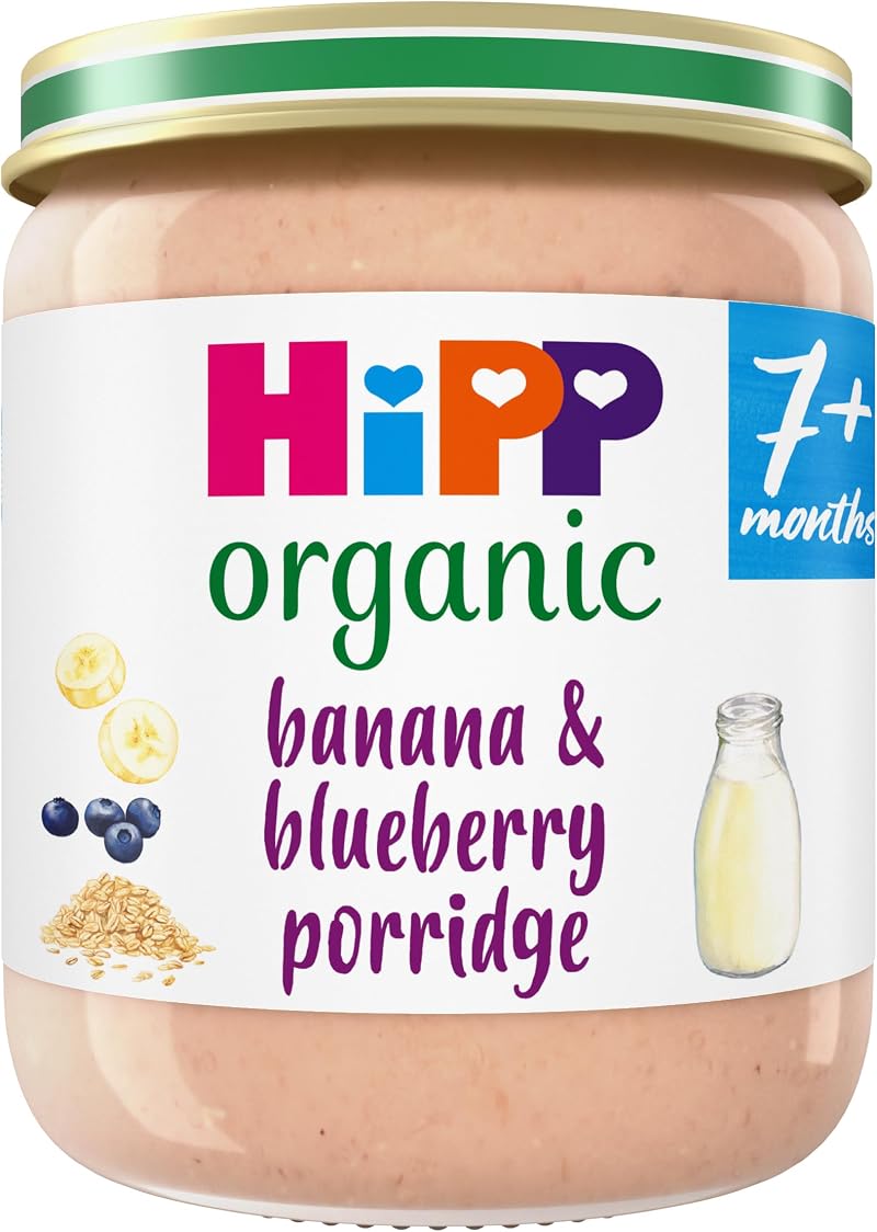HiPP Organic Banana & Blueberry Porridge Baby Food Jar 160g 7+ Months (Pack of