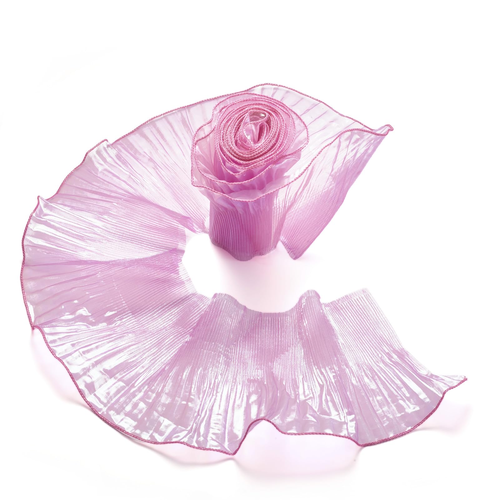 Beadthoven 5 Yards Hot Pink Ruffled Pleated Lace Fabric Trim 5.9inch Width Polyester Chiffon Tulle Ruffle Lace Border for Sewing Craft Dress Bag Wedding Decoration