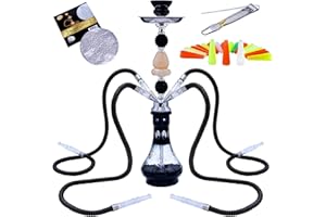 SRKLXYJINT 22'' 4 Hose Hookah Set with Everything Glass Shisha Vase - Include 100 Disposable Tips, 50 Pre-Punched Aluminum Foil (Silver)