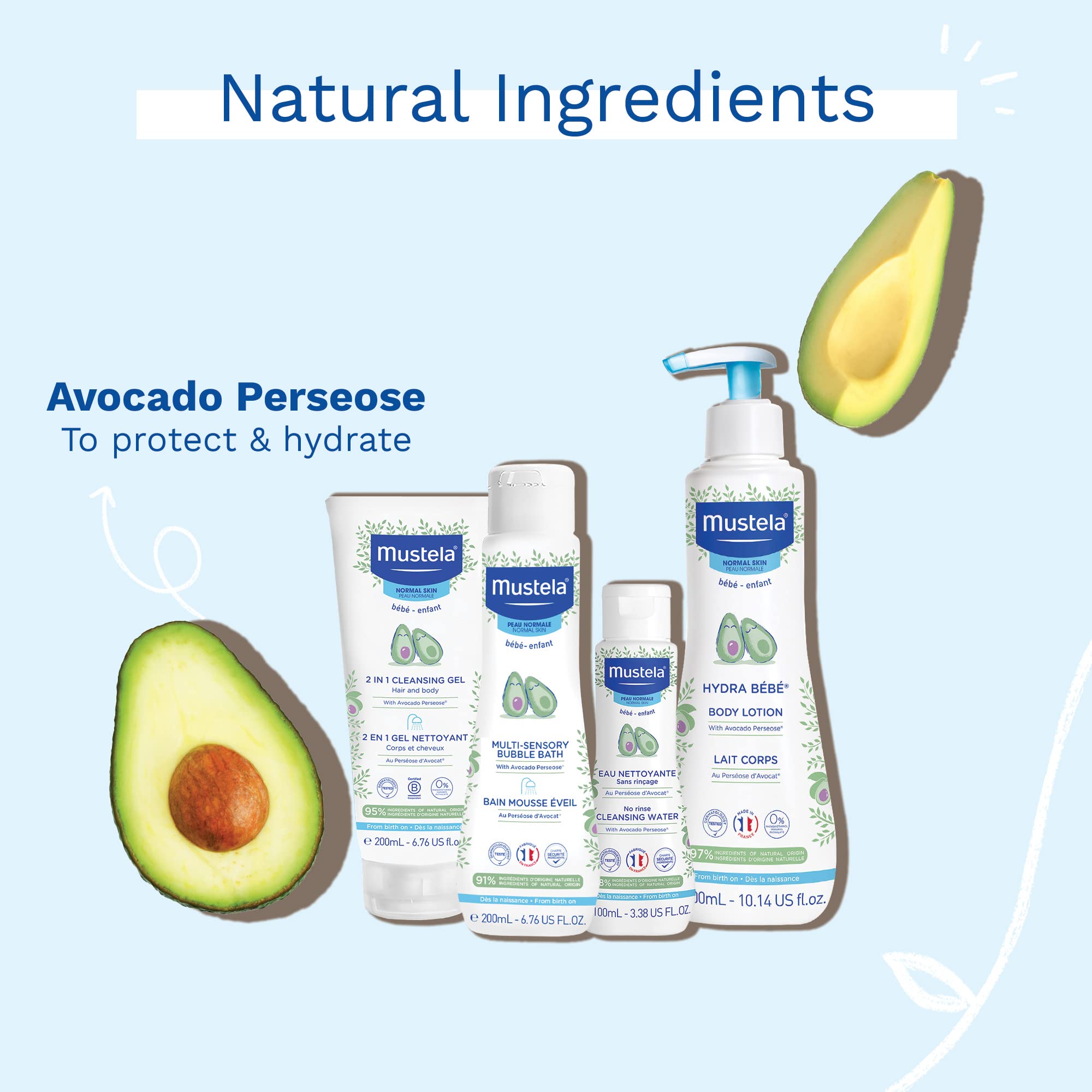 Mustela Baby Bath Time Essentials Gift Set - Natural & Plant-Based Baby Skin Care - 4 Items Set