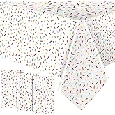 Oudain 3 Pieces Sprinkle Table Cloth Disposable Plastic Confetti Tablecloth 108 x 54 Inches Rectangle Baby Sprinkle Decorations for Girls Boys Birthday Wedding Baby Shower Party Supplies Favor (White)