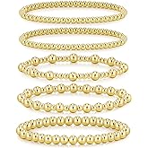 adoyi Gold Bracelets for Women Waterproof, 14K Gold Plated Beaded Strand Bead Ball Bracelets stack Adjustable Jewelry Set for Gifts