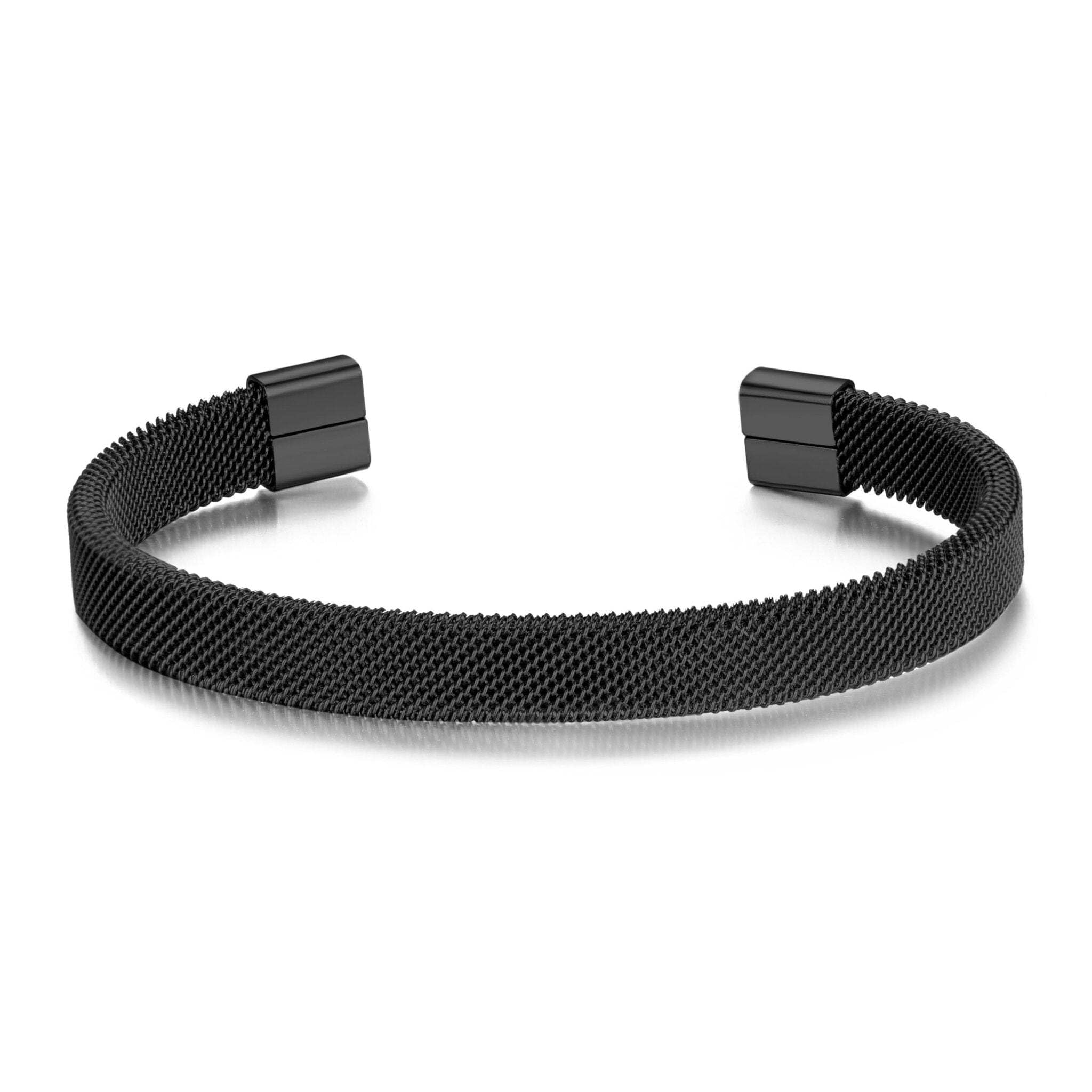 Philip Jones Men's Black Stainless Steel Mesh Cuff Bracelet
