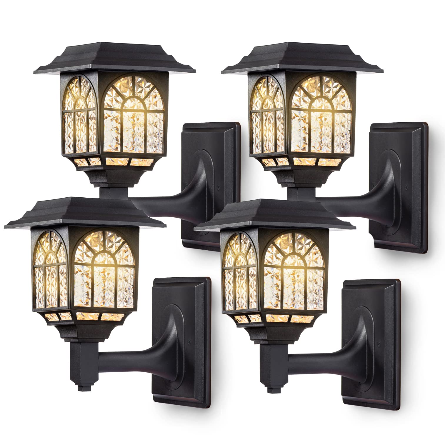 LeiDrail Solar Fence Lights Solar Lights Outdoor Garden LED Solar Powered Outdoor Wall Lights Waterproof Decor for Patio Yard Warm White 4 Pack