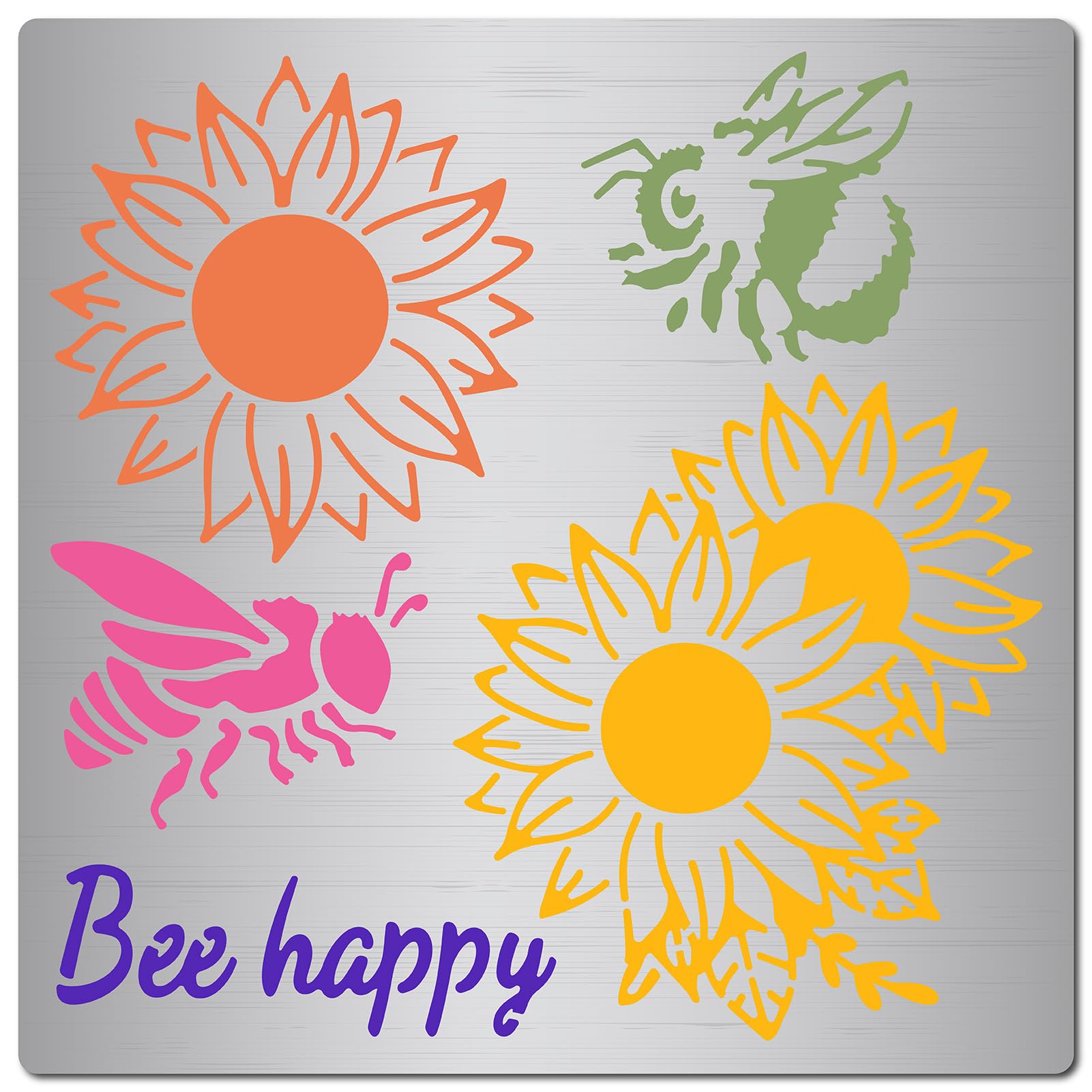 GORGECRAFT 6.3" x 6.3" Bee Sunflower Metal Stencils Floral Bee Happy Stainless Steel Templates Reusable Decoration Ornament for Engraving Scrapbooking Wood Burning Painting DIY Projects