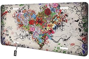 Beabes Love Art Front License Plate,Floral Animal Hearts Fish Stars Green Leaves Swirls Circles Decorative License Plates for Car,Aluminum Novelty Auto Car Tag Vanity Plates Gift 6x12 Inch