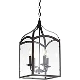JONATHAN Y 11" Oil Rubbed Bronze 4-Light Traditional Lantern Pendant Light, Metal and Clear Glass Shade, Classic Chandelier f