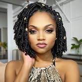 Leeven 8 Inch Butterfly Locs Crochet Hair Pre-twisted 1B# 6 Packs | Pre-looped 100% Handmade Synthetic Bob Crochet Butterfly Locs,Distressed Locs for Women,Soft,Lightweight,Tangle-free,No Itch