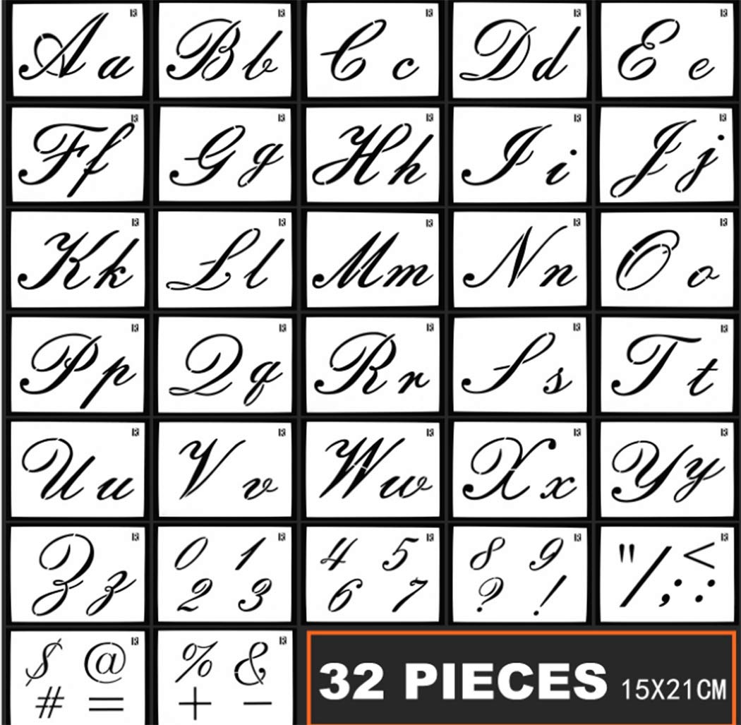 Hillento 32pcs Alphabet Stencils Set Plastic Stencils for Learning Painting DIY Craft Decoration