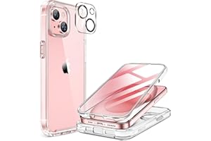 Miracase for iPhone 15 Case Clear Full-Body Built-in Glass Screen Protector &Camera Protector, Military Drop Proof 15 Phone Case 360 Degree Shockproof Protective Cover Bumper 6.1 inch, Clear