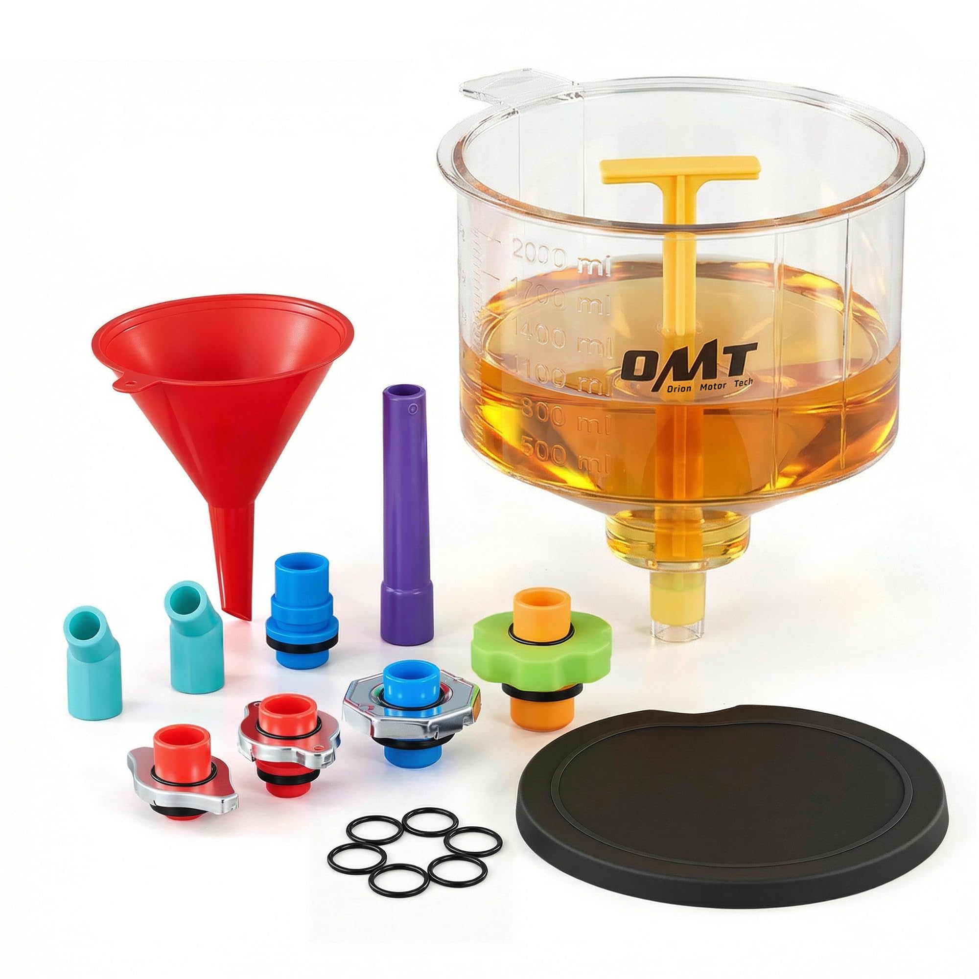 Photo 1 of Orion Motor Tech No Spill Coolant Funnel Kit, 17 Piece Coolant Bleeder Kit with Adapters & Caps, Radiator Funnel Set for Easy Coolant Refilling, Compatible with GM Ford Universal Vehicles(No Liquid)