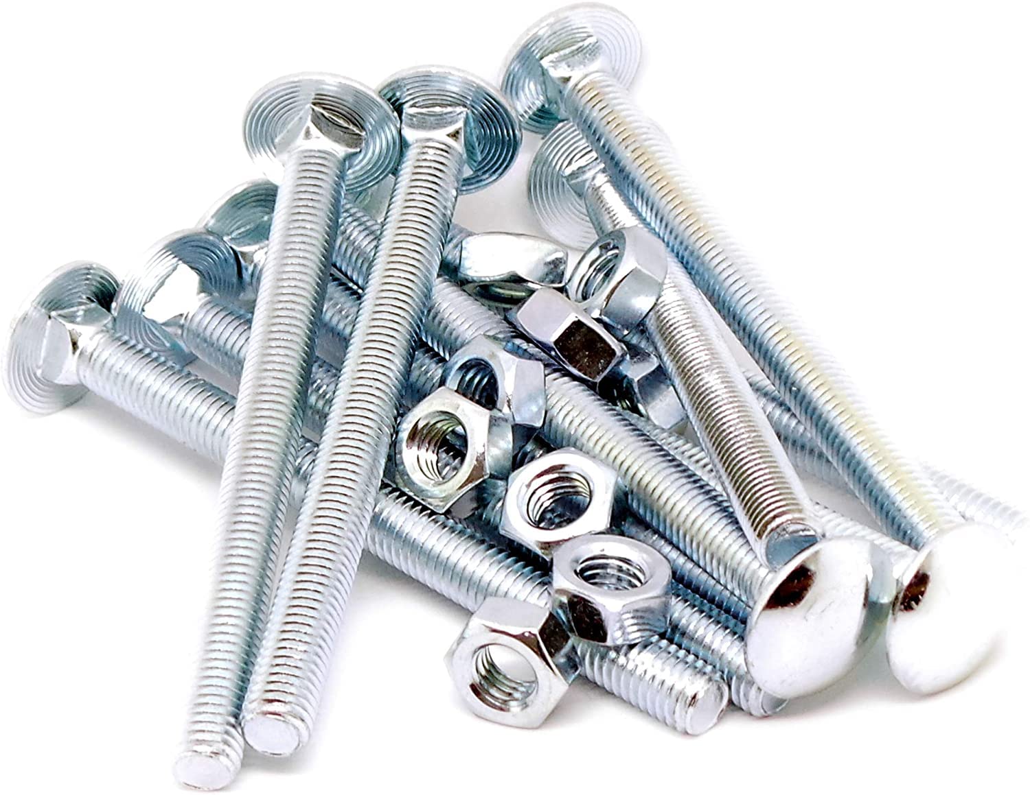 Merriway BH07606 (6 Pcs) Carriage Bolt & Nut Bright Zinc Plated Steel M10 x 150mm - Pack of 6 Pieces