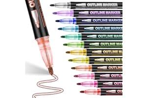 Dreamy Sparkle Dual-Line Contour Pen, 12 Waterproof Colors double line outline markers, Self-Outline Metallic Markers, Double