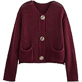 Yimoon Womens Cropped Cardigan Sweaters Gold Button Down Chunky Knit Sweaters Long Sleeve Open Front Fall Crochet Cardigan