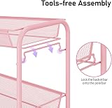 3-Tier Rolling Cart On Wheels Pink Easy Assemble Storage Trolley view 5