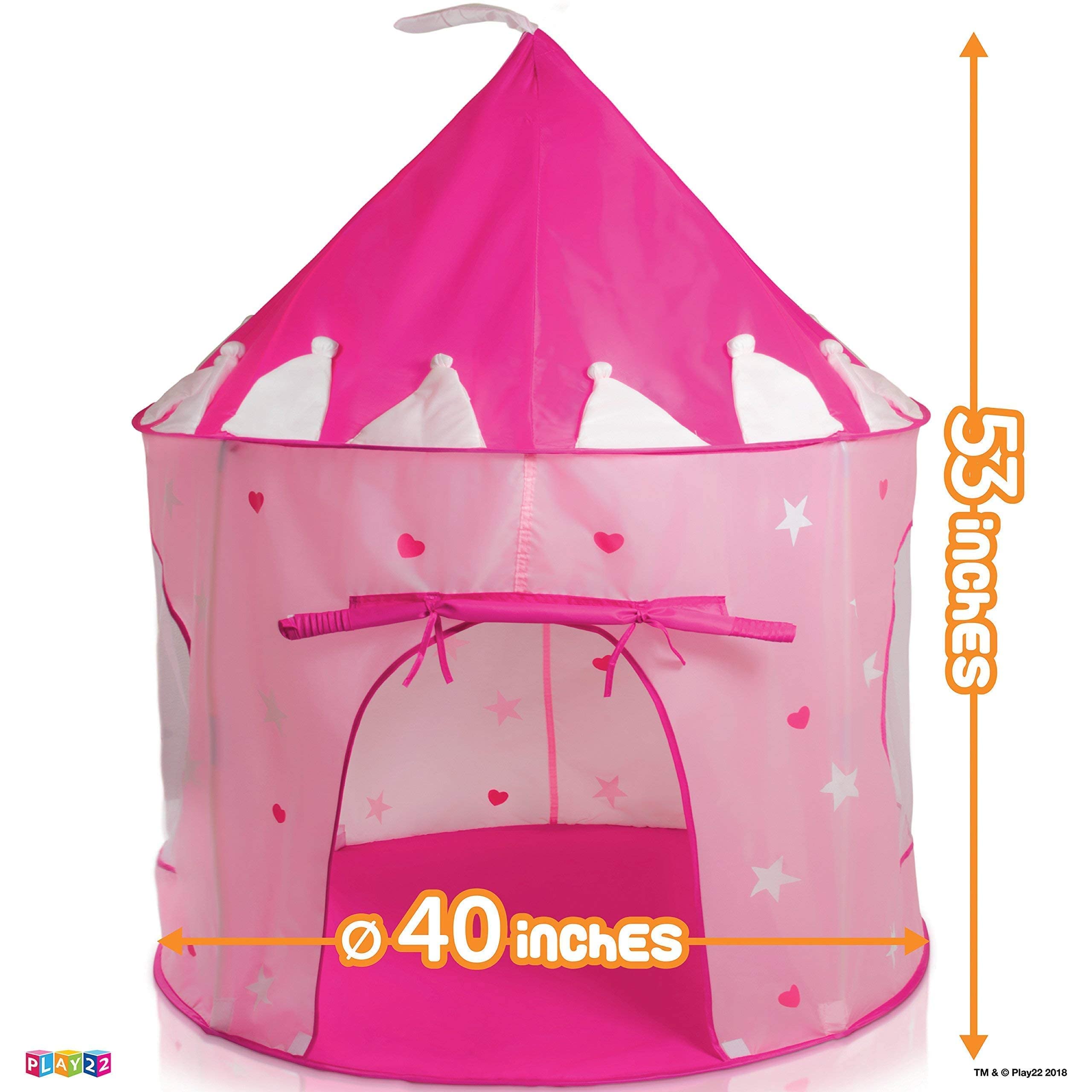 Play22 Play Tent Princess Castle Pink - Features Glow in The Dark Stars - Portable - Kids Pop Up Tent Foldable Into A Carrying Bag - Indoor and Outdoor Use - Original