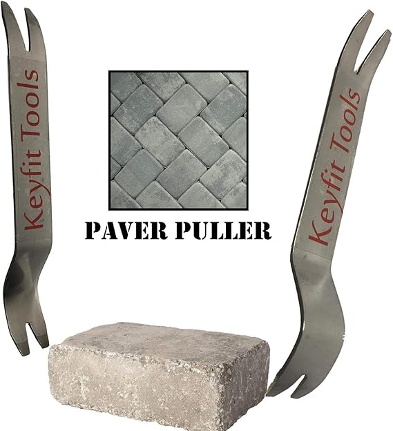 Keyfit Tools Paver Puller Stainless Steel (2PC Set) Paver Extraction Removal Raise Sunken Brick