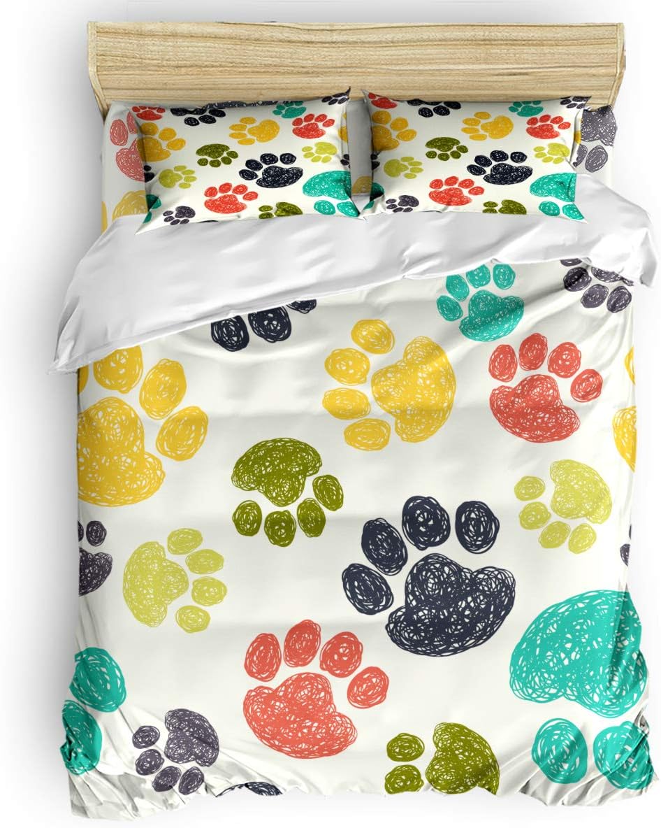 Amazon Com Home Bedding Set 4 Pieces Twin Size For Adults Teens Children Baby Colour Dog Paw Print Printed Bed Sheets Duvet Cover Flat Sheet Pillow Covers Home Kitchen