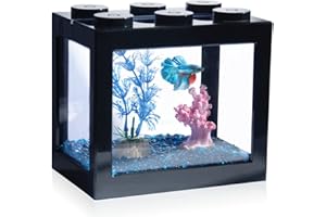 Tsxurepaw Small Betta Fish Tank, Stackable Mini Fish Tank Aquarium Tank Kit, 3/5 Gallon Rectangular Fish Bowl with Aquarium Gravel Decoration, Tiny Cube Tank for Seaweed Balls Sea Monkeys