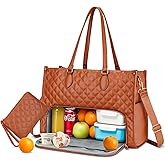 KKXIU Lunch Tote Bag for Women - 15.6" Laptop Bag with Insulated Lunch Compartment, Quilted Lunch Tote Purse