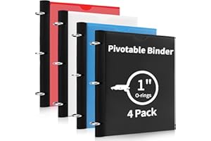Tashkummy 360 Degree Pivotable Binder, Upgraded 3 Ring Binder 1 inch 4 Pack, Flexible Binders 3 Ring, Foldable Three Ring Binders- Black, White, Blue, Red
