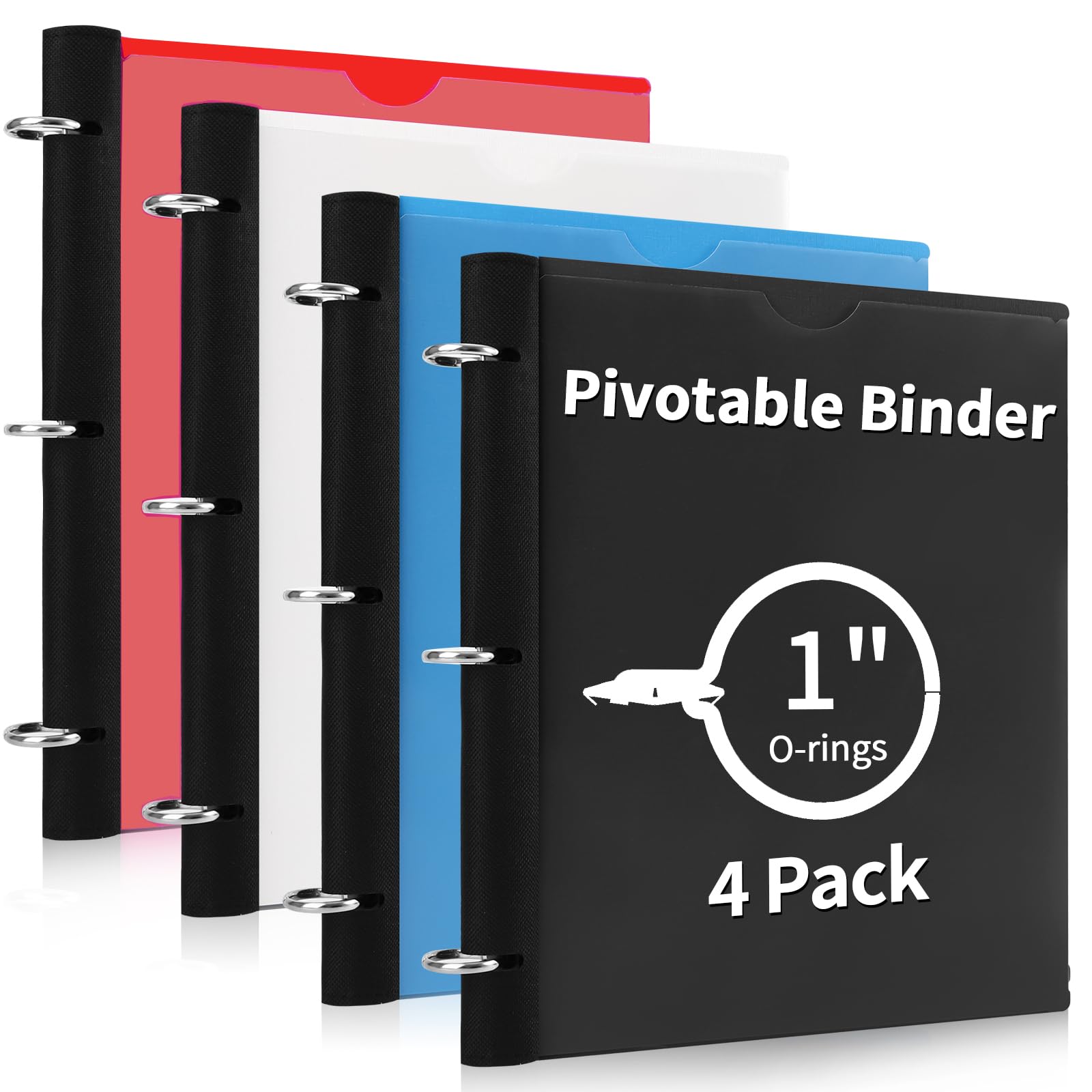 Photo 1 of Tashkummy 360 Degree Pivotable Binder, Upgraded 3 Ring Binder 1 inch 4 Pack, Flexible Binders 3 Ring, Foldable Three Ring Binders- Black, White, Blue, Red