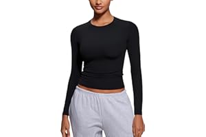CRZ YOGA Softembrace Crewneck Long Sleeve Shirts for Women - Casual Going Out Tops Soft Basic Fitted Tight Fall T-Shirts
