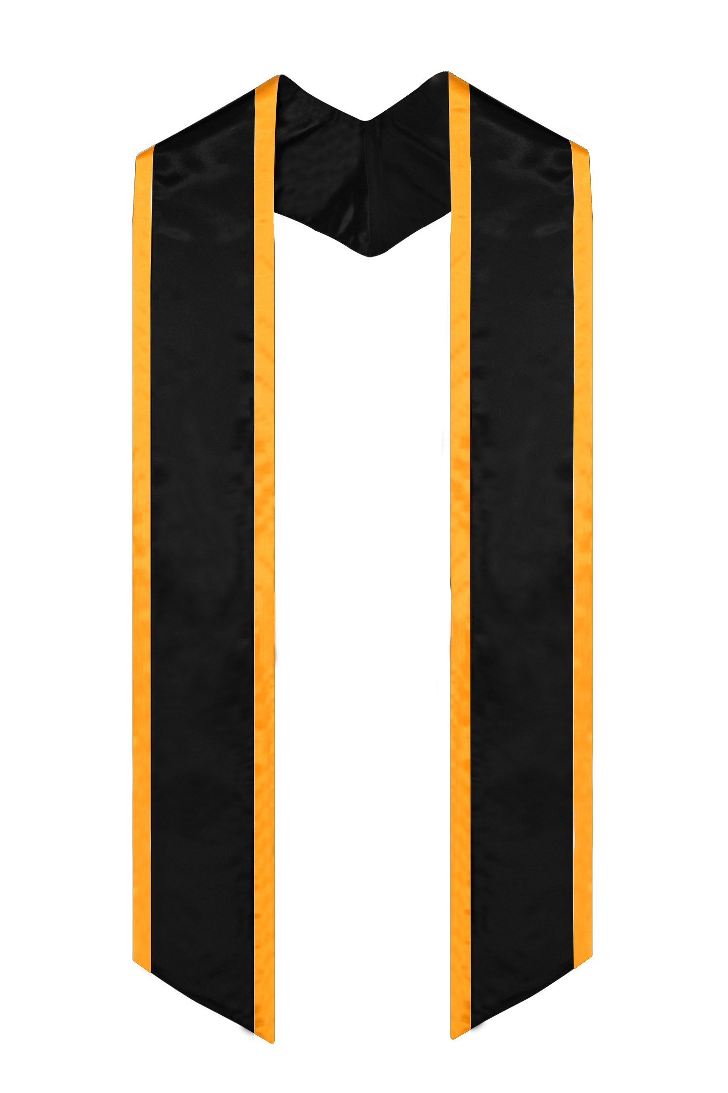 GraduationMall Plain Graduation Honor Stole Angled End Black With Gold Trim Unisex Adult 183cm Long