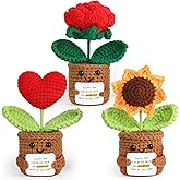 Thank You Gift Positive Crochet Flower Heart Plant Emotional Support Sunflower Inspirational Handmade Knitted Doll with Card Motivational Crochet Present for Teacher Coworker Family Thanksgiving