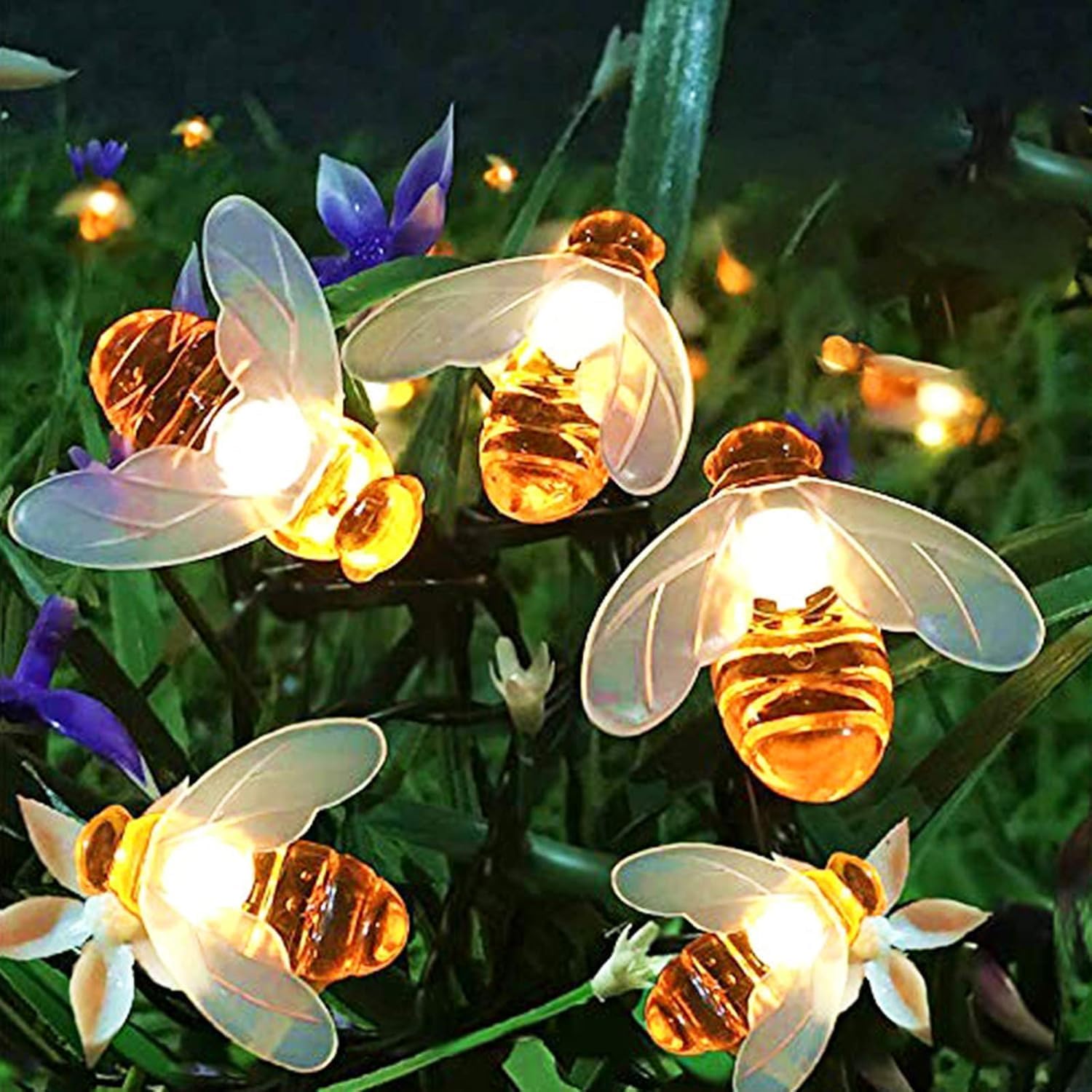 Solar String Lights Garden, 8 Modes 50 LED Honey Bee Fairy Lights Solar Powered Waterproof Outdoor Fairy Lights Solar Garden Lights for Patio Yard Summer Party Wedding Indoor Decor (Warm White)