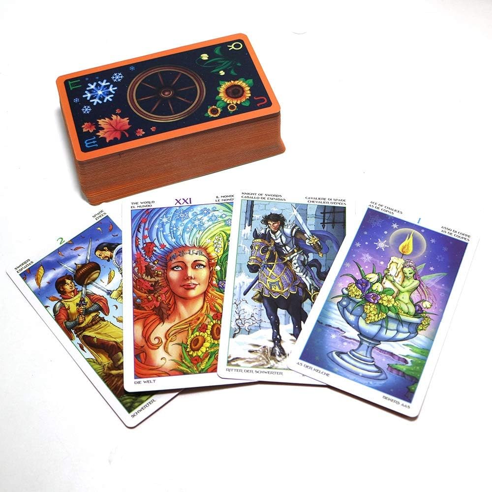 JEOSNDE Divination Tarot Deck Card Game 5 Language Version Mysterious Fate Board Game For Women (Color : Wheel year tarot)